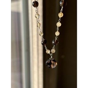 New Citrine & Smokey Quartz Station Sterling Silver 18”-20” Necklace in Gift Box